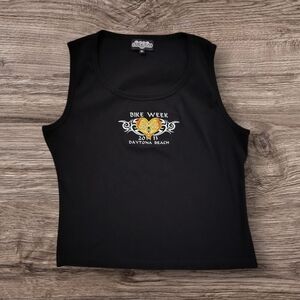 Black Sleeveless Top with Embroidered Design